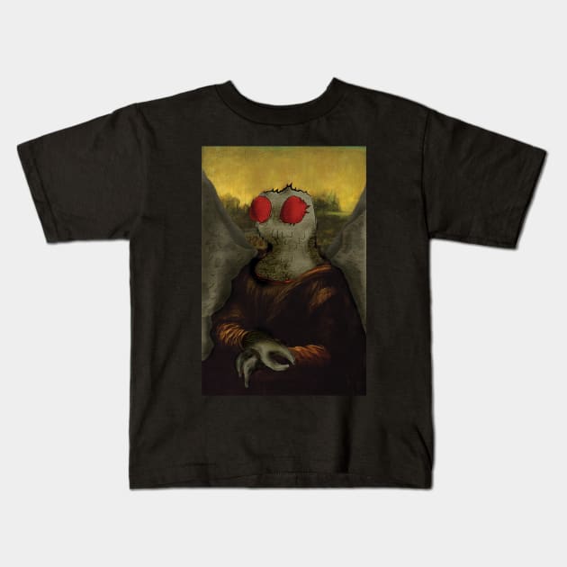 Mothman Mona Lisa Kids T-Shirt by Get Hopped Apparel